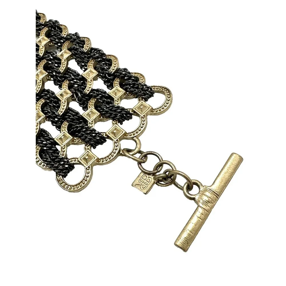 Banana Republic Chain Link Bracelet Black Woven Mesh Gold Tone Accent 7 1/4
